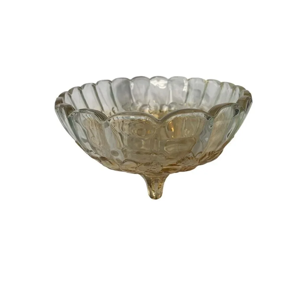 VTG RETRO MCM Large Footed Fruit Bowl Indiana Glass yellow Harvest DECOR ART